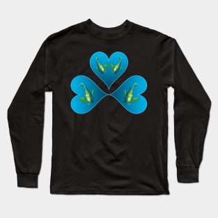 Angelfish | Three hearts in blue for a fish in motion | Black background | Long Sleeve T-Shirt